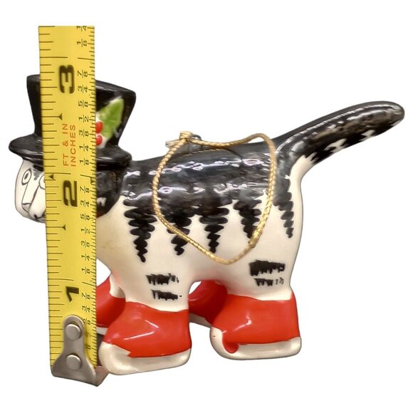 Vtg Christmas Cat Ornament Ceramic Black White Red Boots Top Hat Holiday Kliban - Picture 15 of 16